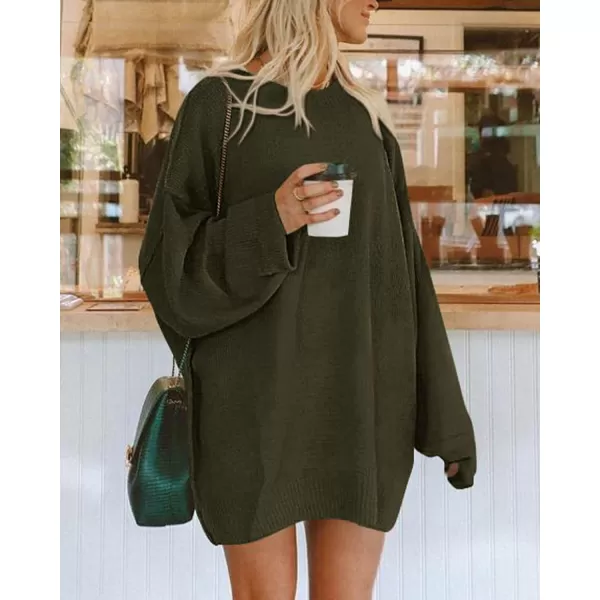 BTFBM 2024 Womens Sweaters Casual Crewneck Long Sleeve Oversized Sweater Dress Fall Winter Loose Slouchy Soft PulloverSolid Army Green