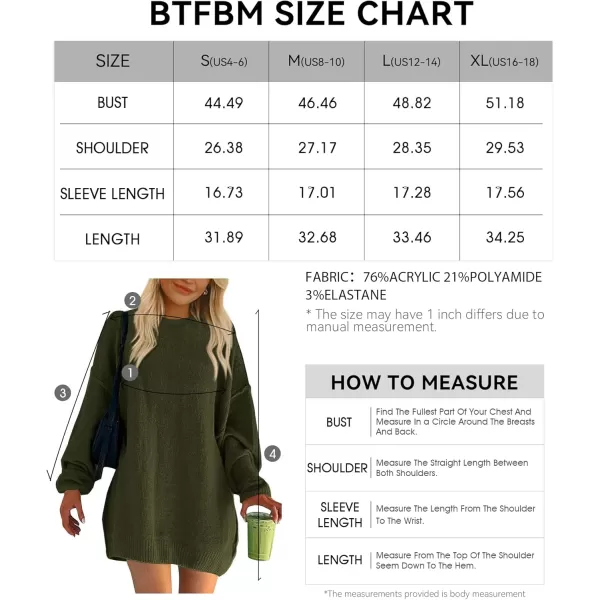 BTFBM 2024 Womens Sweaters Casual Crewneck Long Sleeve Oversized Sweater Dress Fall Winter Loose Slouchy Soft PulloverSolid Army Green
