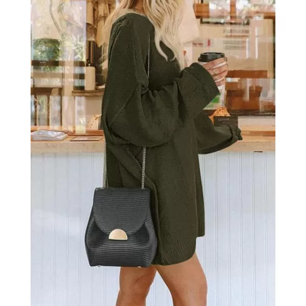 BTFBM 2024 Womens Sweaters Casual Crewneck Long Sleeve Oversized Sweater Dress Fall Winter Loose Slouchy Soft PulloverSolid Army Green