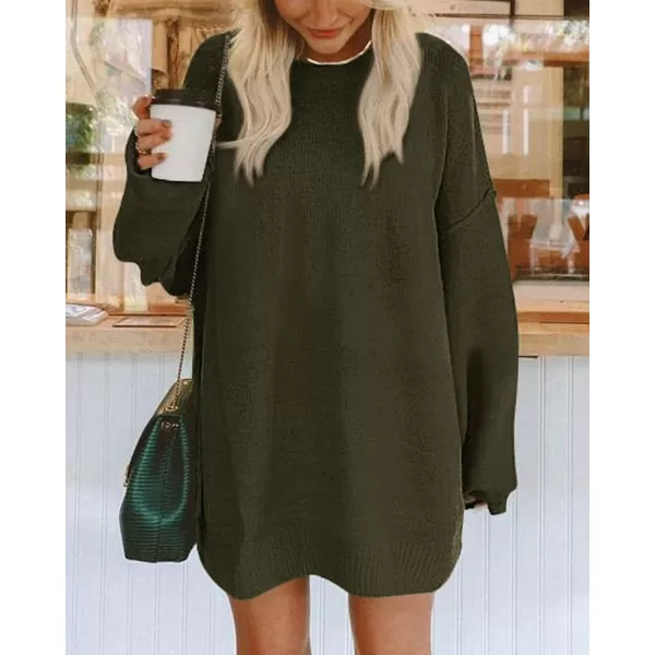 BTFBM 2024 Womens Sweaters Casual Crewneck Long Sleeve Oversized Sweater Dress Fall Winter Loose Slouchy Soft PulloverSolid Army Green