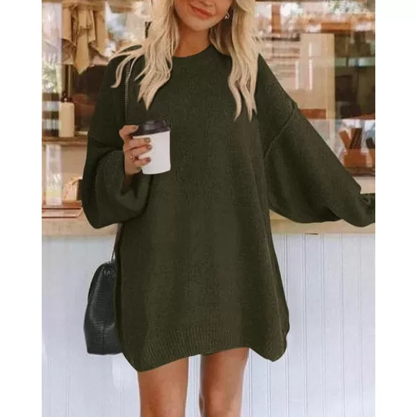 BTFBM 2024 Womens Sweaters Casual Crewneck Long Sleeve Oversized Sweater Dress Fall Winter Loose Slouchy Soft PulloverSolid Army Green