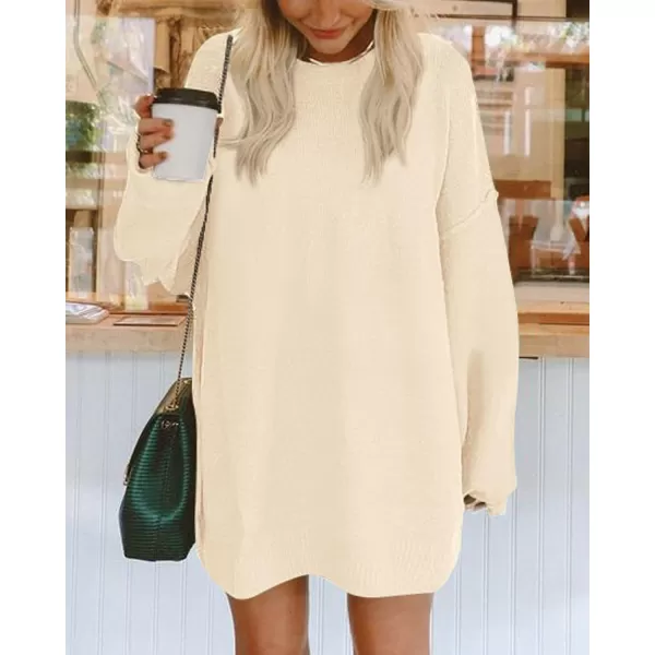 BTFBM 2024 Womens Sweaters Casual Crewneck Long Sleeve Oversized Sweater Dress Fall Winter Loose Slouchy Soft PulloverSolid Beige