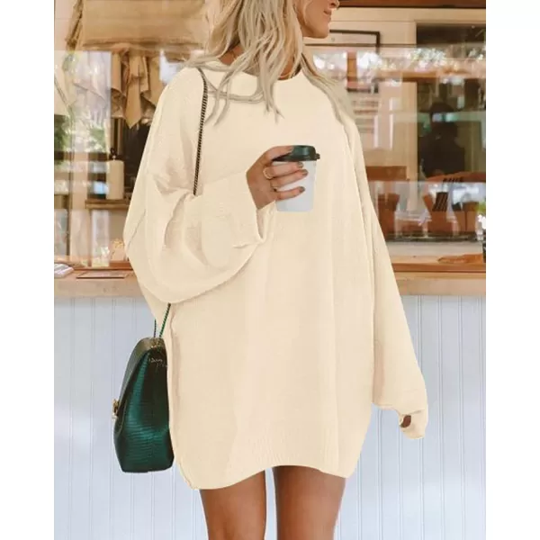 BTFBM 2024 Womens Sweaters Casual Crewneck Long Sleeve Oversized Sweater Dress Fall Winter Loose Slouchy Soft PulloverSolid Beige