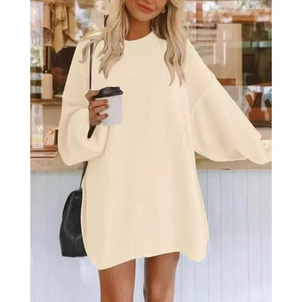 BTFBM 2024 Womens Sweaters Casual Crewneck Long Sleeve Oversized Sweater Dress Fall Winter Loose Slouchy Soft PulloverSolid Beige