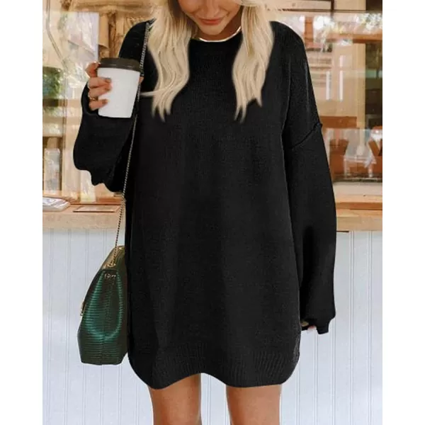 BTFBM 2024 Womens Sweaters Casual Crewneck Long Sleeve Oversized Sweater Dress Fall Winter Loose Slouchy Soft PulloverSolid Black