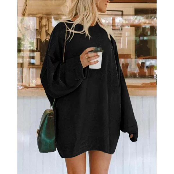 BTFBM 2024 Womens Sweaters Casual Crewneck Long Sleeve Oversized Sweater Dress Fall Winter Loose Slouchy Soft PulloverSolid Black