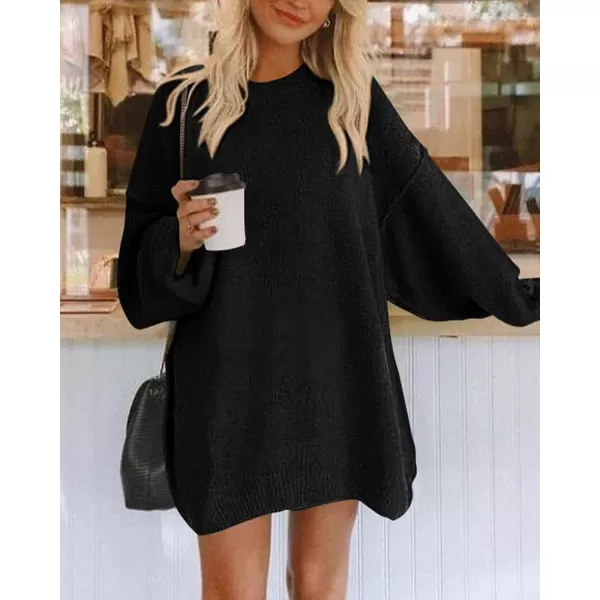 BTFBM 2024 Womens Sweaters Casual Crewneck Long Sleeve Oversized Sweater Dress Fall Winter Loose Slouchy Soft PulloverSolid Black