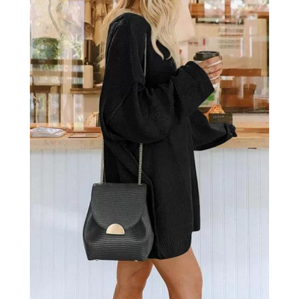 BTFBM 2024 Womens Sweaters Casual Crewneck Long Sleeve Oversized Sweater Dress Fall Winter Loose Slouchy Soft PulloverSolid Black