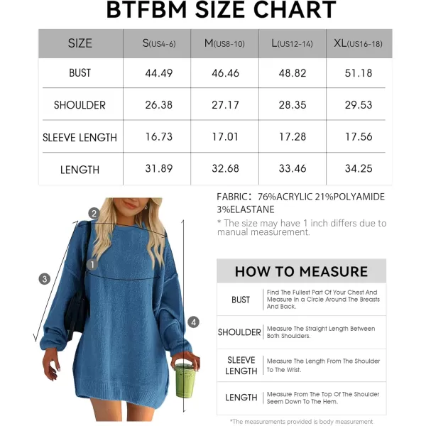 BTFBM 2024 Womens Sweaters Casual Crewneck Long Sleeve Oversized Sweater Dress Fall Winter Loose Slouchy Soft PulloverSolid Blue