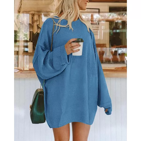 BTFBM 2024 Womens Sweaters Casual Crewneck Long Sleeve Oversized Sweater Dress Fall Winter Loose Slouchy Soft PulloverSolid Blue