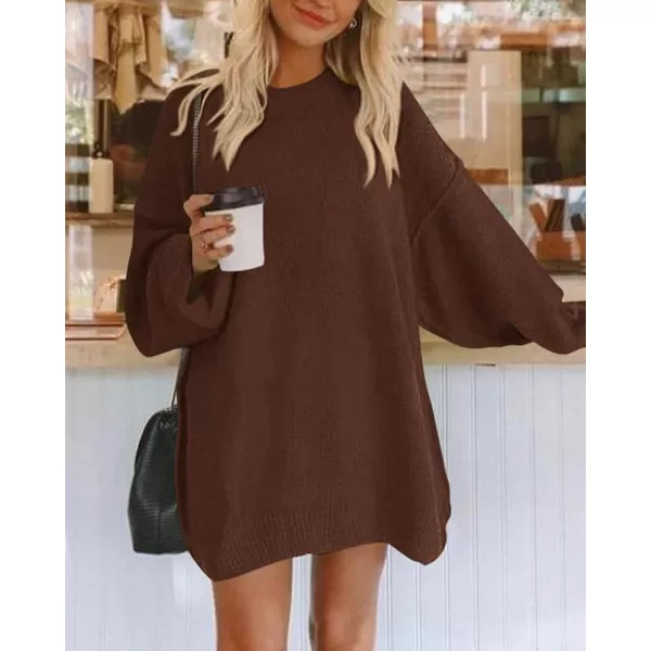 BTFBM 2024 Womens Sweaters Casual Crewneck Long Sleeve Oversized Sweater Dress Fall Winter Loose Slouchy Soft PulloverSolid Coffee
