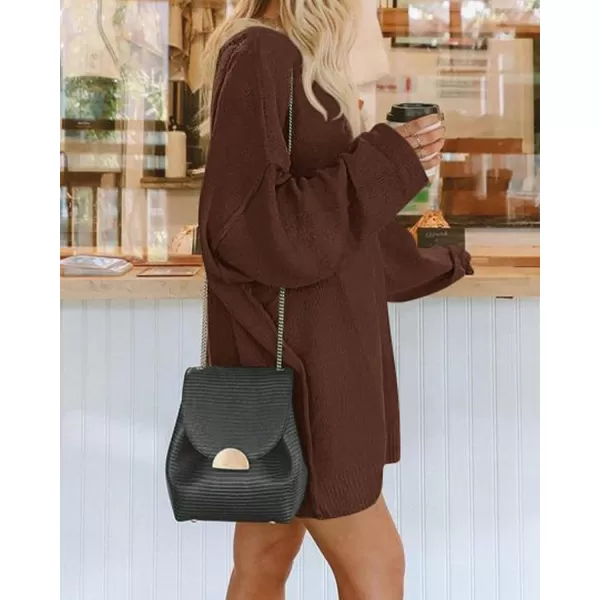 BTFBM 2024 Womens Sweaters Casual Crewneck Long Sleeve Oversized Sweater Dress Fall Winter Loose Slouchy Soft PulloverSolid Coffee