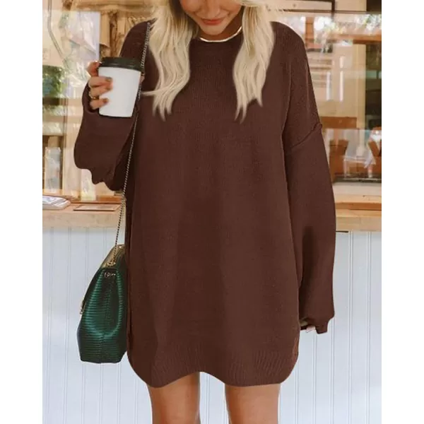 BTFBM 2024 Womens Sweaters Casual Crewneck Long Sleeve Oversized Sweater Dress Fall Winter Loose Slouchy Soft PulloverSolid Coffee