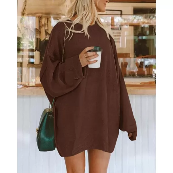 BTFBM 2024 Womens Sweaters Casual Crewneck Long Sleeve Oversized Sweater Dress Fall Winter Loose Slouchy Soft PulloverSolid Coffee