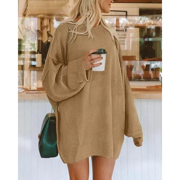 BTFBM 2024 Womens Sweaters Casual Crewneck Long Sleeve Oversized Sweater Dress Fall Winter Loose Slouchy Soft PulloverSolid Khaki