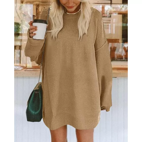 BTFBM 2024 Womens Sweaters Casual Crewneck Long Sleeve Oversized Sweater Dress Fall Winter Loose Slouchy Soft PulloverSolid Khaki