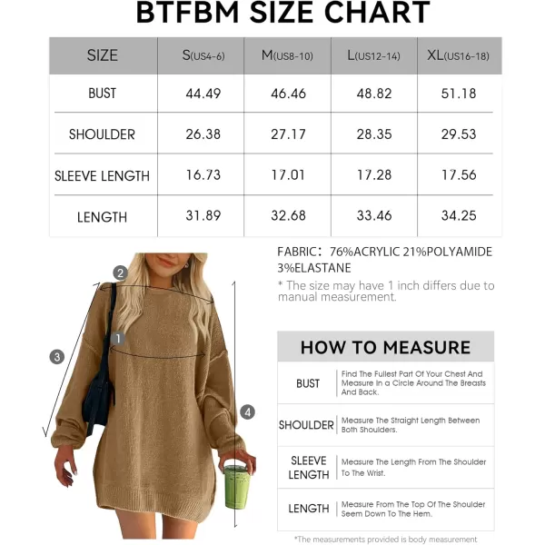 BTFBM 2024 Womens Sweaters Casual Crewneck Long Sleeve Oversized Sweater Dress Fall Winter Loose Slouchy Soft PulloverSolid Khaki