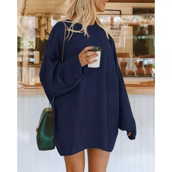 BTFBM 2024 Womens Sweaters Casual Crewneck Long Sleeve Oversized Sweater Dress Fall Winter Loose Slouchy Soft PulloverSolid Navy