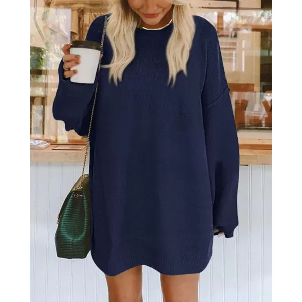BTFBM 2024 Womens Sweaters Casual Crewneck Long Sleeve Oversized Sweater Dress Fall Winter Loose Slouchy Soft PulloverSolid Navy