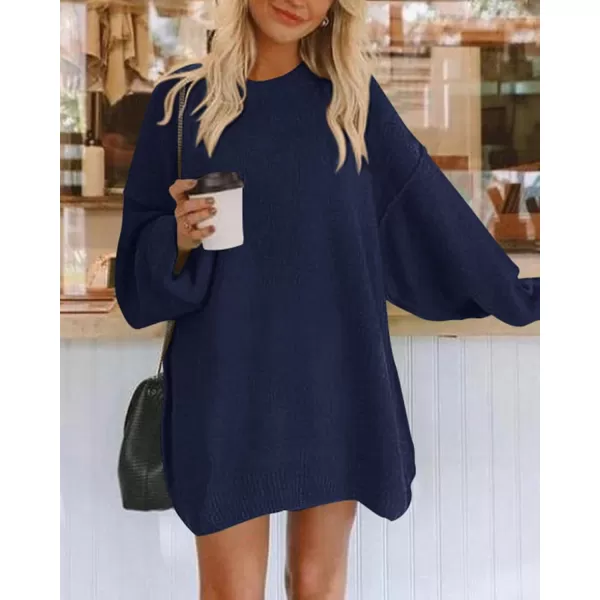 BTFBM 2024 Womens Sweaters Casual Crewneck Long Sleeve Oversized Sweater Dress Fall Winter Loose Slouchy Soft PulloverSolid Navy