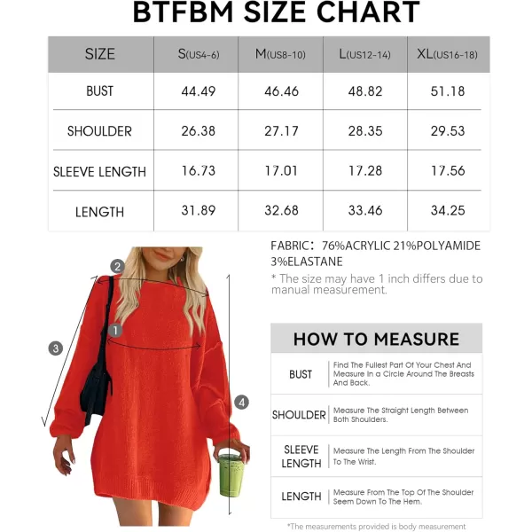 BTFBM 2024 Womens Sweaters Casual Crewneck Long Sleeve Oversized Sweater Dress Fall Winter Loose Slouchy Soft PulloverSolid Orange