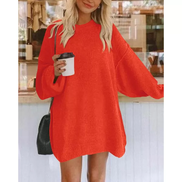 BTFBM 2024 Womens Sweaters Casual Crewneck Long Sleeve Oversized Sweater Dress Fall Winter Loose Slouchy Soft PulloverSolid Orange