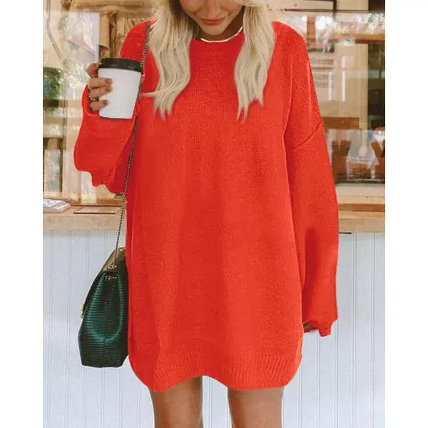 BTFBM 2024 Womens Sweaters Casual Crewneck Long Sleeve Oversized Sweater Dress Fall Winter Loose Slouchy Soft PulloverSolid Orange