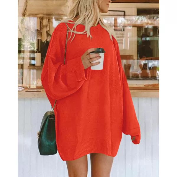 BTFBM 2024 Womens Sweaters Casual Crewneck Long Sleeve Oversized Sweater Dress Fall Winter Loose Slouchy Soft PulloverSolid Orange