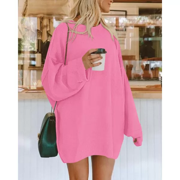 BTFBM 2024 Womens Sweaters Casual Crewneck Long Sleeve Oversized Sweater Dress Fall Winter Loose Slouchy Soft PulloverSolid Rose Pink