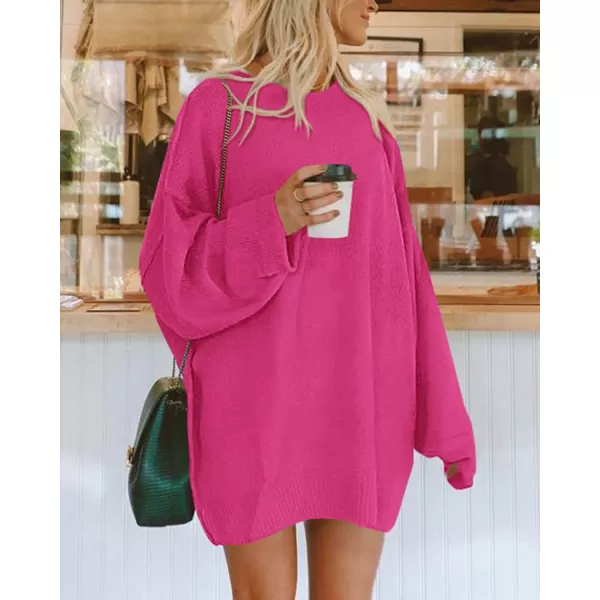 BTFBM 2024 Womens Sweaters Casual Crewneck Long Sleeve Oversized Sweater Dress Fall Winter Loose Slouchy Soft PulloverSolid Rose Red