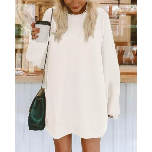 BTFBM 2024 Womens Sweaters Casual Crewneck Long Sleeve Oversized Sweater Dress Fall Winter Loose Slouchy Soft PulloverSolid White