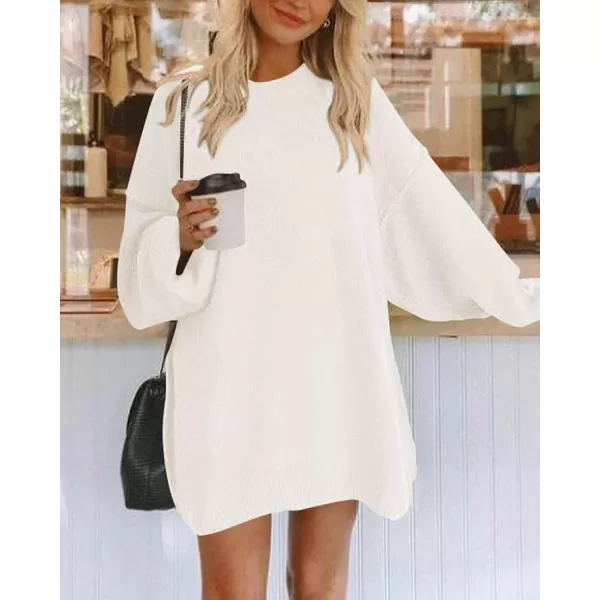 BTFBM 2024 Womens Sweaters Casual Crewneck Long Sleeve Oversized Sweater Dress Fall Winter Loose Slouchy Soft PulloverSolid White