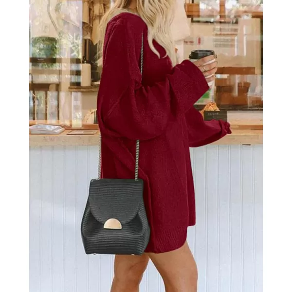 BTFBM 2024 Womens Sweaters Casual Crewneck Long Sleeve Oversized Sweater Dress Fall Winter Loose Slouchy Soft PulloverSolid Wine Red