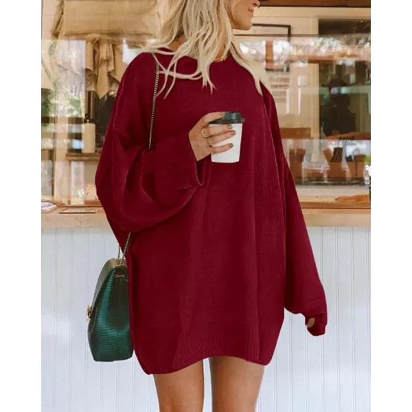 BTFBM 2024 Womens Sweaters Casual Crewneck Long Sleeve Oversized Sweater Dress Fall Winter Loose Slouchy Soft PulloverSolid Wine Red