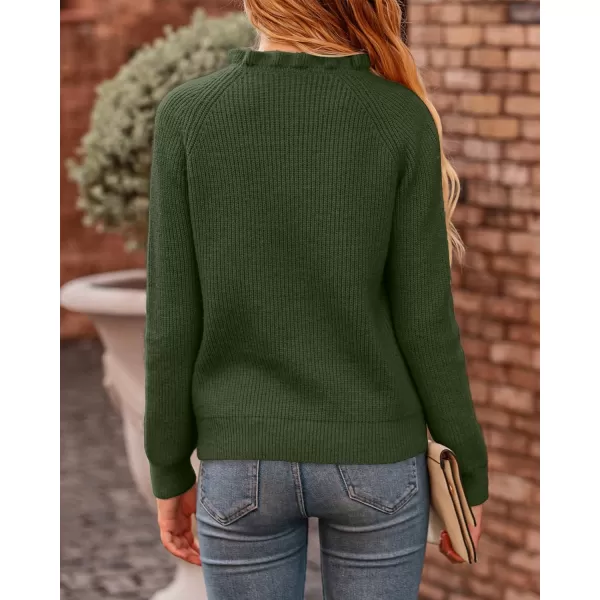 BTFBM 2024 Womens Sweaters Fall Winter Outfits Long Sleeve Button Down Ruffle Crew Neck Casual Knitted Pullover TopsOblique Army Green