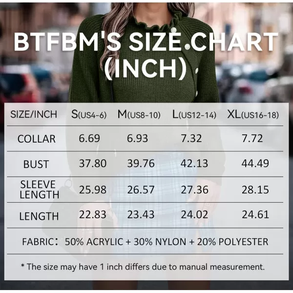 BTFBM 2024 Womens Sweaters Fall Winter Outfits Long Sleeve Button Down Ruffle Crew Neck Casual Knitted Pullover TopsOblique Army Green