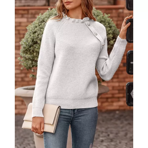 BTFBM 2024 Womens Sweaters Fall Winter Outfits Long Sleeve Button Down Ruffle Crew Neck Casual Knitted Pullover TopsOblique White