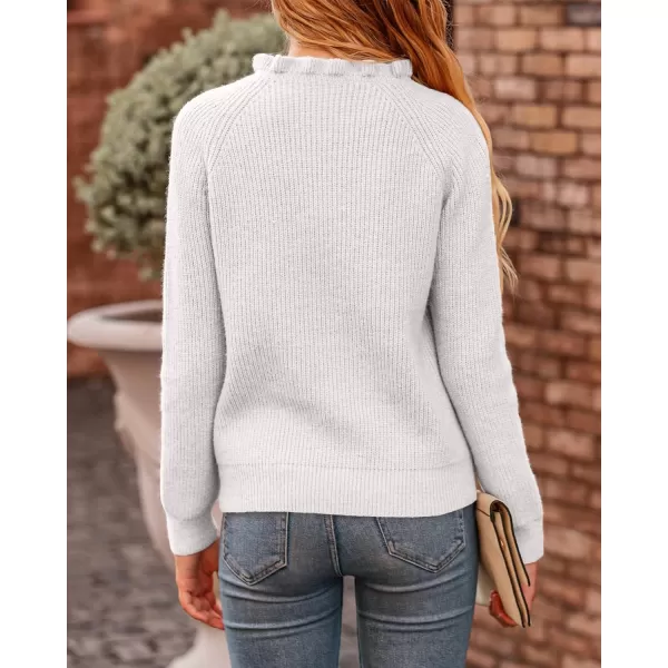 BTFBM 2024 Womens Sweaters Fall Winter Outfits Long Sleeve Button Down Ruffle Crew Neck Casual Knitted Pullover TopsOblique White
