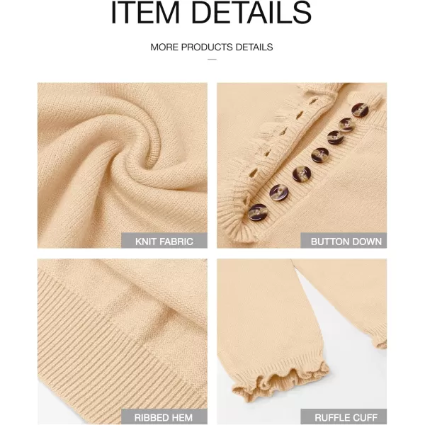 BTFBM 2024 Womens Sweaters Fall Winter Outfits Long Sleeve Button Down Ruffle Crew Neck Casual Knitted Pullover TopsSolid Apricot