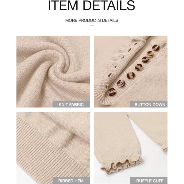 BTFBM 2024 Womens Sweaters Fall Winter Outfits Long Sleeve Button Down Ruffle Crew Neck Casual Knitted Pullover TopsSolid Beige