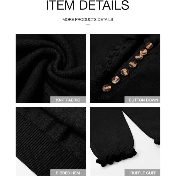 BTFBM 2024 Womens Sweaters Fall Winter Outfits Long Sleeve Button Down Ruffle Crew Neck Casual Knitted Pullover TopsSolid Black