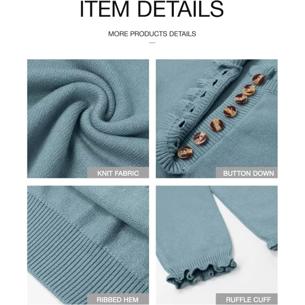 BTFBM 2024 Womens Sweaters Fall Winter Outfits Long Sleeve Button Down Ruffle Crew Neck Casual Knitted Pullover TopsSolid Blue