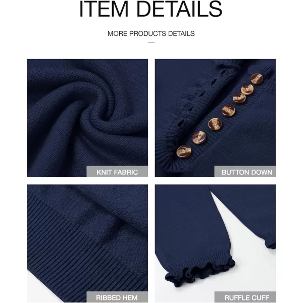 BTFBM 2024 Womens Sweaters Fall Winter Outfits Long Sleeve Button Down Ruffle Crew Neck Casual Knitted Pullover TopsSolid Bright Blue