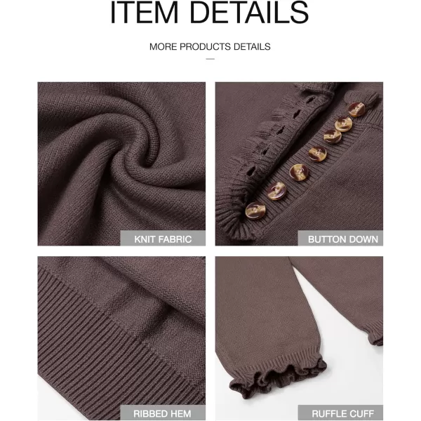BTFBM 2024 Womens Sweaters Fall Winter Outfits Long Sleeve Button Down Ruffle Crew Neck Casual Knitted Pullover TopsSolid Brown Camel
