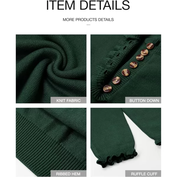 BTFBM 2024 Womens Sweaters Fall Winter Outfits Long Sleeve Button Down Ruffle Crew Neck Casual Knitted Pullover TopsSolid Dark Green