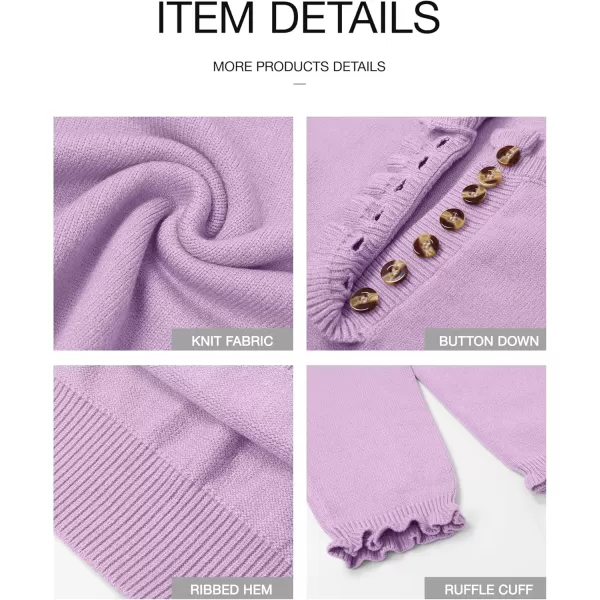 BTFBM 2024 Womens Sweaters Fall Winter Outfits Long Sleeve Button Down Ruffle Crew Neck Casual Knitted Pullover TopsSolid Grey Purple