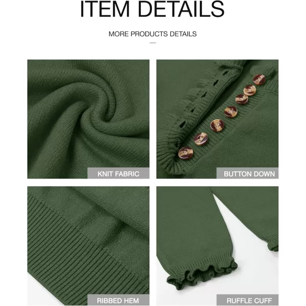 BTFBM 2024 Womens Sweaters Fall Winter Outfits Long Sleeve Button Down Ruffle Crew Neck Casual Knitted Pullover TopsSolid Olive Green
