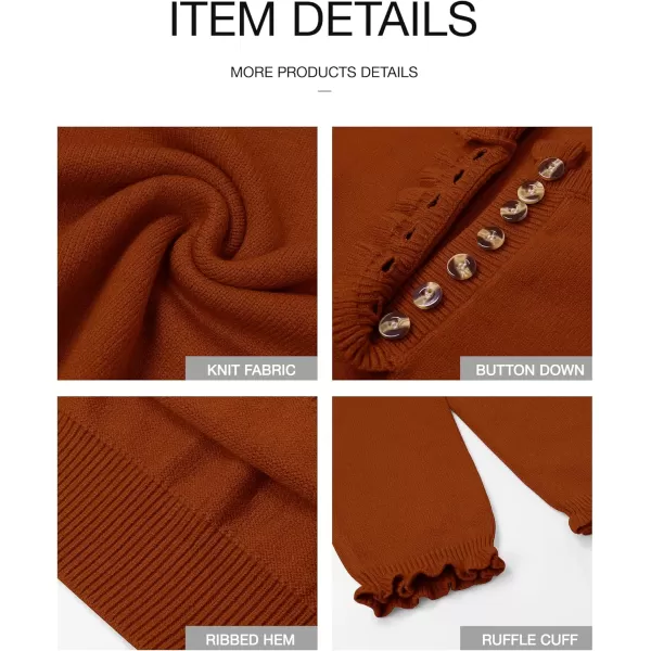 BTFBM 2024 Womens Sweaters Fall Winter Outfits Long Sleeve Button Down Ruffle Crew Neck Casual Knitted Pullover TopsSolid Orange Yellow
