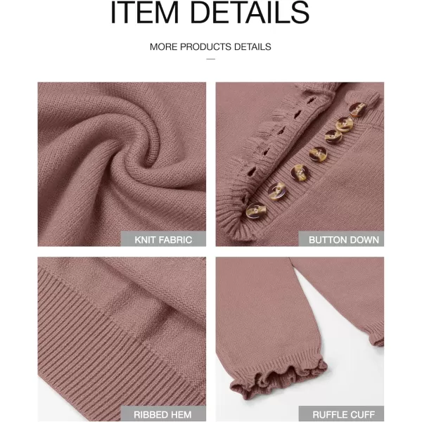 BTFBM 2024 Womens Sweaters Fall Winter Outfits Long Sleeve Button Down Ruffle Crew Neck Casual Knitted Pullover TopsSolid Pink