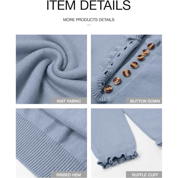 BTFBM 2024 Womens Sweaters Fall Winter Outfits Long Sleeve Button Down Ruffle Crew Neck Casual Knitted Pullover TopsSolid Sky Blue